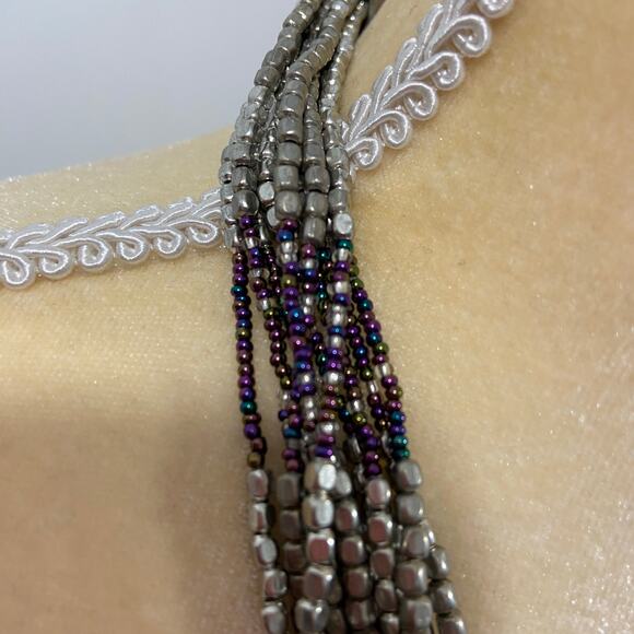 Himalayan Gems Purple Silver Multi Strand Necklace Beaded - Picture 8 of 9